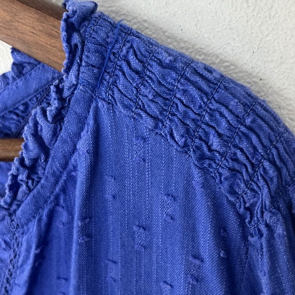 Talbots 2X Plus Blue Textured Smocked Blouse Cotton Viscose Coastal Swiss Dot - Picture 7 of 12